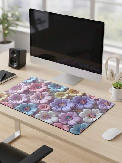 Large Size Mouse Pad, Waterproof Non-Slip Smooth Fabric Surface, Daisy Floral All-Over Pattern, Also Suitable As Keyboard Pad, Desk Mat Or Book Stand, Ideal For Gamers, Office And Dorm Use, Compatible With Mouse And Trackball, Gift For Gamers