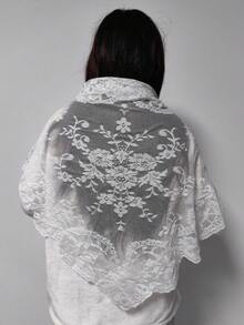 125厘米*60厘米/1件 复古优雅浪漫花卉三角面纱，新娘头饰，披肩，围巾，裙摆装饰，蕾丝花边工艺家居纺织品装饰 - 米色 - 查看 8