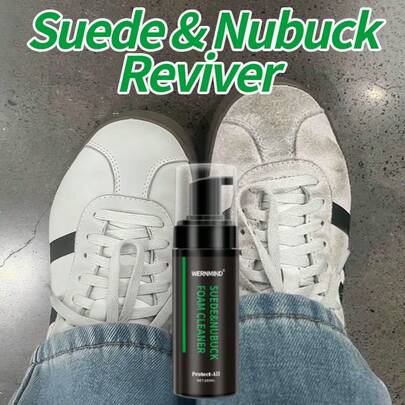 麂皮鞋清洁套装，泡沫清洁剂 - 含刷子 - 专业免水织物泡沫清洁剂，适用于鞋子、麂皮鞋、磨砂皮运动鞋，清新织物。使用方便。含甘油，不含表面活性剂。