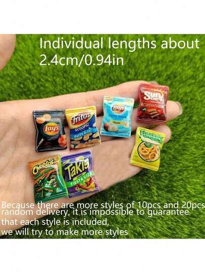 10个树脂迷你零食袋，适用于Blyth Ob11娃娃配件（注意：本产品为塑料材质，不含磁铁！）款式随机