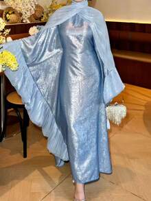 Liyacollection 优雅派对礼服，端庄时尚长袍，春季卡夫坦长袍 - 淺藍色 - 查看 2