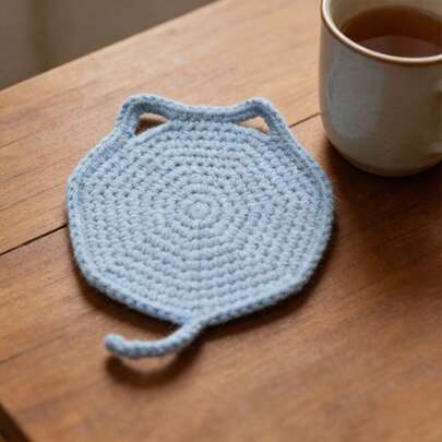 Handmade Orange Cat Coaster Drink Cup Pad For Home Decor