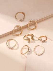 8pcs/Set Bohemian Style Rhinestone Butterfly Rings Set, Gift For Women - Silver - View 5