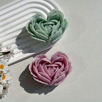 1个心形玫瑰硅胶模具，爱心花蜡烛模具，适用于石膏香薰、手工皂、蜡烛制作、情人节礼物、家居装饰工艺硅胶模具