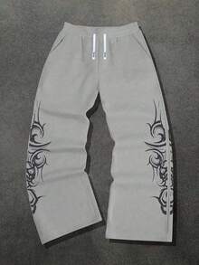 1 Peça Calça de Malha Solta de Perna Larga da Moda para Adolescentes Masculinos, Tecido Confortável, Múltiplas Cores Disponíveis, Adequado para Escola e Uso Diário, Todas as Estações, Estilo Unissex (Recomendado Escolher um Tamanho Maior) - Cinza - Visão 3