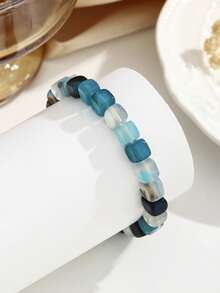1 pieza Pulsera con cuentas de piedra natural azul - Celeste - Ver 4