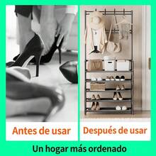 EDVELLA 5 niveles organizador multifuncional vertical, perchero para zapatos y abrigos de 168 cm de alto con 8 ganchos, mueble de almacenamiento para ropa, sombreros y zapatos con estantes de gran capacidad, mueble independiente ahorrador de espacio para entrada, pasillo, oficina y apartamentos pequeños, diseño nórdico moderno - Negro - Ver 7