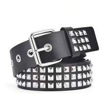 New Punk European And American Pyramid Cybery 2k Subculture Gothic Square Rivet Leather Belt For Women - Black - View 4