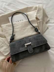 2026新款中国风法棍包，2025秋冬优雅通勤斜挎单肩腋下包 - 灰色 - 查看 2