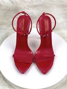 12cm Metal Super Thin Stiletto Heel Strap Sandals, Sexy & Fashionable Plus Size, European And American Style,Spring Summer Outfits - Red - View 2