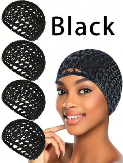 1件装女士纯色透气网眼发网帽，加厚钩编护发睡眠帽，发网，睡眠发网，头带帽，适合直发、卷发、假发，黑色网眼，头巾，钩编，波浪卷，厨师帽，发髻，提拉带，针织，缝制，适合女性日常佩戴的发饰