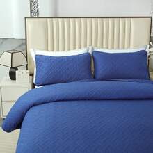 3pc Bedspread Sets, Ultra Soft Microfiber Quilts Queen Size, 2pcs Pillowcases , Bed Coverlet King Size With Basket Weave Pattern, Lightweight Reversible Bedspread,  Soft Quilt Bedding Set, Lightweight Comforter Set Coverlet - Màu xanh hải quân - Xem 3