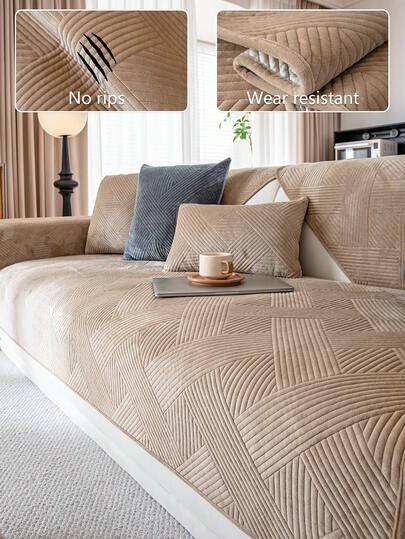 1pc Modern Geometric Striped Quilted Sofa Cover, Non-Slip, Scratch-Resistant, Dust-Proof, Easy To Clean, Pet-Friendly Sofa Protector, Suitable For 1/2/3/4 Seater Sofas And L-Shaped Sofas, Applicable For Living Room, Bedroom, Study, Dining Room, Machine Washable, Hand Washable, Dry Cleanable