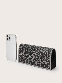 Black & Silver Rhinestone Floral Pattern Clutch - Black - View 3