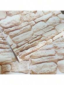 1 Roll Milky White Brick Pattern Wallpaper, Vinyl Easy To Peel And Stick, Removable Contact Paper Suitable For Living Room, Bedroom, Furniture, Bathroom, Desk, Cabinet Renovation, DIY Removable Wall Covering, 17.7inX39.3ft/118.1ft/196.8ft - Beige - View 6