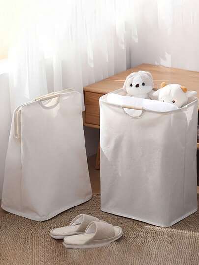 1pc Foldable Laundry Basket With Large Or Small Wooden Handle, Suitable For Storing Clothes, T-Shirts, Shirts And Other Items In The Bathroom, Living Room And Laundry Room. Multifunctional Laundry Basket, Washing Basket, Bathroom Organizer, Dirty Clothes Basket, Storage Basket, Foldable Laundry Basket.