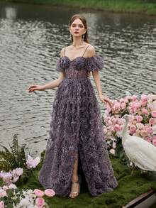 Faeriesty Đầm maxi họa tiết da báo thanh lịch, với dây đeo chéo và chi tiết xếp ly bồng bềnh, phần thân trên ôm eo và chân váy xếp tầng họa tiết da báo, phù hợp cho các buổi ra mắt thảm đỏ và các show thời trang mùa xuân, tiệc tùng, đám cưới màu hồng. - Hồng - Xem 3