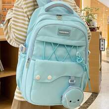 1pc Women's Pink Backpack, Korean Style Middle/High School Student Bag, Large Capacity Casual Daypack - D - View 1