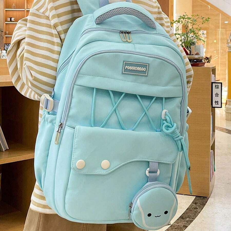 1pc Women's Pink Backpack, Korean Style Middle/High School Student Bag, Large Capacity Casual Daypack - D - View 1