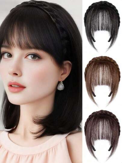 Synthetic Hair Hoop Fishbone Braid Wig Bangs One-Piece Heightening Headband With Sideburns Twist Braid Headwear, Headband, Hair Hoop, Women Hair Hoop Beauty Home Hair Accessories Hairband Diadema