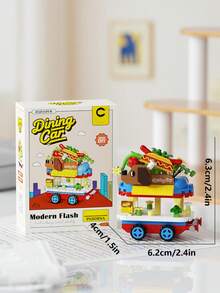 Kleines Bauklötzchen Spielzeug, baue eine süße Imbisswagen Szene, geeignet als Schreibtisch Dekoration, Bauklötze, Blockdisplay, Stressabbau, Sammlerstück Geschenk, Ostergeschenk, Geburtstagsgeschenk - Verschiedenfarbig - Übersicht 9