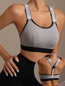 Runway Rest 1pc Women's Solid Color Comfortable Racerback Sports Bra - Grey - View 2
