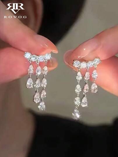 1 Pair Luxury Elegant Teardrop Tassel Earrings, Sophisticated Fashion Party Vacation Glamorous Everyday Jewelry Gift For Women