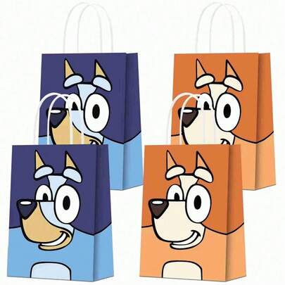  1套/6个装 Bluey 系列礼品包装袋，完美的派对礼品包装袋，理想的生日礼物装饰袋，完美的节日礼物，复活节礼物，送给粉丝和朋友的礼物