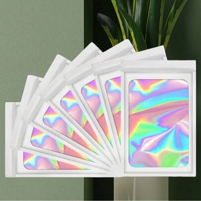 1 pieza/5 piezas/10 piezas Bolsas de almacenamiento de joyas de PVC, bolsas de embalaje transparentes plateadas con láser, bolsas sellables, bolsas de joyas de unicolor minimalistas, adecuadas para pulseras, regalos del Día de San Valentín, bolsas con hueso de extracción holográfica Yin Yang, bolsas autosellantes de colores para joyas, pendientes, collares, fundas de teléfono