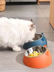 1pc Cartoon Cat Ear Design Round Pet Bowl, Anti-Slip Neck-Protecting Large Capacity Feeding Bowl - Multicolor - View 3