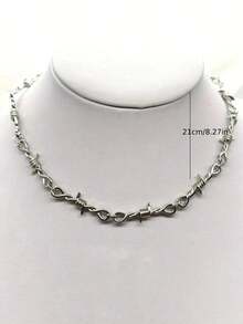 1pc Niche Retro Thorn Necklace, Thorn Clavicle Chain National Fashion Pants Chain,-Hop Street Cool Punk Necklace Men And Women - 銀色 - 查看 2