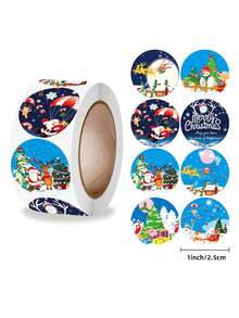 1 Roll Christmas Stickers, Reward Stickers, Cartoon Santa Claus & Snowflake Stickers For Christmas Eve, Cute Self-Adhesive Stickers - Multicolor - View 4
