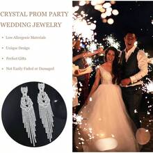 Prom Earrings Women Long Tassel Chandelier Earrings Dangling Silver Jewelry Prom Dress Wedding Reception Party Formal Evening Dress Accessories Her - I:銀 - 查看 4