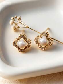 1 Pair Fashionable & Elegant Faux Pearl Flower Stud Earrings, Suitable For Daily Wear, Parties And Events - Earring - View 9