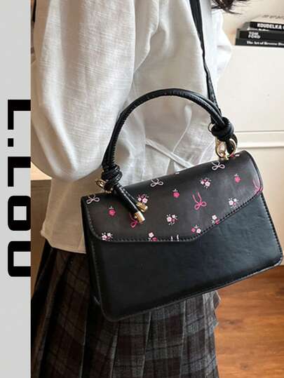 2026 Summer New Floral Print Color Block Handbag, Sweet Fresh Style Shoulder Bag Crossbody Bag For Women