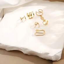 波西米亚风耳夹套装 - 6件装金/银叶子和星星耳骨夹，适合无耳洞佩戴 - 金色 - 查看 7