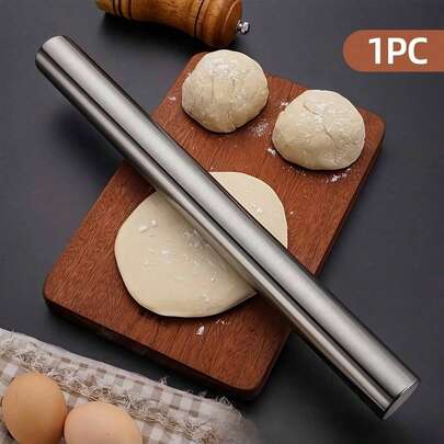 1pc Stainless Steel Rolling Pin, Reusable Stainless Steel Baking Rolling Pin, Non-Stick Dough Rolling Pin Suitable For Baking, Pizza, Pie, Cake, Pasta, Dumplings, Noodles, Dough, Cookies, Candy And More. Lightweight Hollow Design, Durable Kitchen Tool, Available In 7.87", 9.84", 11.8" Sizes