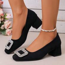 Sexy Women's European And American Style Chunky Heel Slip-On Minimalist High Heel Pumps - Black - View 2