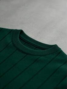 Jersey de punto de cuello redondo de manga corta acanalado para hombre, primavera/verano - Verde Oscuro - Ver 7