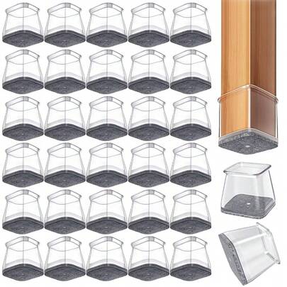8/24/36pcs Transparent Chair Leg Covers. With A Thick Gray Felt Pad Lining On The Bottom. Specially Designed For Noise Reduction. Tight-Fitting And Won't Easily Fall Off. Suitable For Dining Chairs/Office Chair Legs. A Beautiful Furniture Protection Accessory.