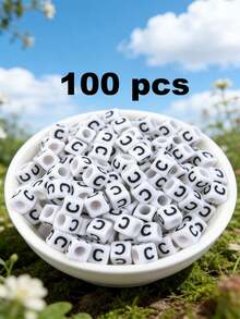 100/2000颗白色亚克力字母珠 6x6mm - “A-Z”字母和数字立方体隔珠，适用于DIY珠宝制作、项链、手链、耳环 - 非常适合手工艺人和小企业 - 黑與白 - 查看 27