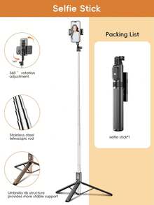 27.2 Inch/69cm Wireless Bluetooth Selfie Stick Tripod With 3-Level Adjustable LED Soft Light, 360° Rotation Stainless Steel Anti-Shake, Compatible With IPhone, Android Smartphones, Suitable For Travel, Live Streaming, Family & Friends Photos - Multicolor 1.7 Meters - View 17