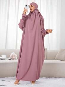 一件式穆斯林头巾和长袍，宽松长袍，袖子采用弹性设计，私密性高，优质穆斯林女性祈祷头巾，伊斯兰服饰头巾 - 彩色 - 查看 25