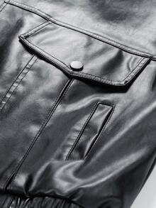 Áo khoác da giả Ougee 1 mảnh dành cho nam | Bóng | Chất liệu da PU mịn | Khuy cài và chi tiết vá | Lý tưởng cho phong cách đường phố, phong cách biker và đi chơi đêm | Món đồ thiết yếu phong cách retro Y2K - màu đen - Xem 5