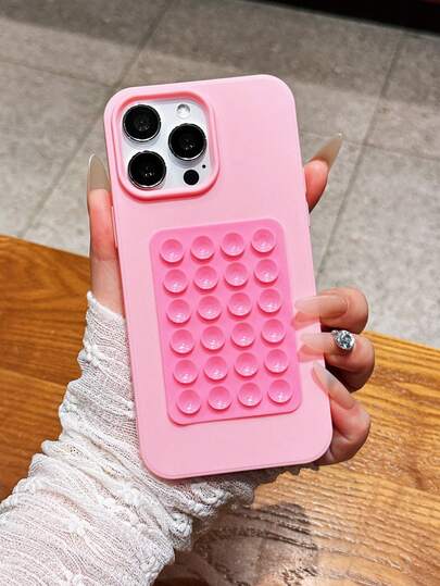1pc New Large Hole Matte Pink TPU Shockproof Phone Case Suitable For IPhone 17 Pro Max/17/17 Pro, 16 Pro Max/16/16 Pro, 15 Pro Max/15 Plus/15 Pro/15, 14/14 Pro, 13/12/11/XR/X/7P, Black DIY Suction Cup Holder Full Wrap Soft Shell, Can Be Used As Birthday, Christmas, Friend, Holiday, Family, Girlfriend, Boyfriend Or Self-Use Gift