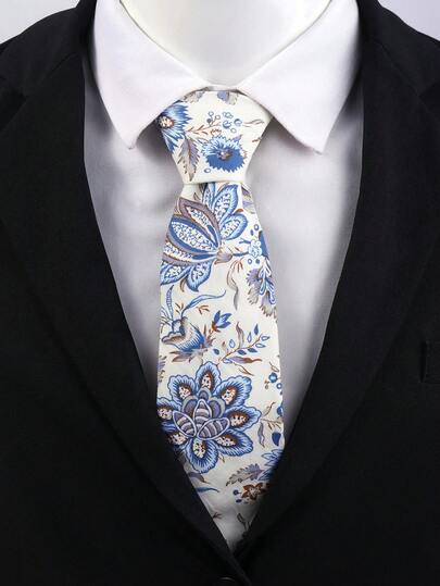 1条男士花卉多色涤纶领带，8厘米复古休闲商务西装领带