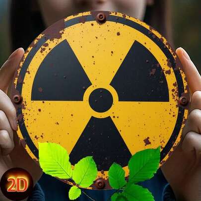 1 pieza Letrero metálico plano 2D impreso, decoración de pared redonda de 7.8x7.8 pulgadas, símbolo de advertencia de radiación vintage, adecuado para el hogar, cafetería, restaurante interior/exterior, oficina, cualquier ocasión, con agujeros previamente perforados como se muestra en el tamaño