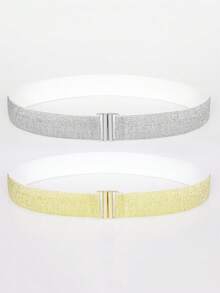 1条女士简约弹力腰带，金色搭扣黑色弹力腰带，适合搭配连衣裙、衬衫和外套，优雅日常穿着 - A - 查看 26