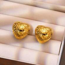 欧美新款圆形高端百搭钛钢耳环，简约个性不锈钢耳环（女士款） - 金色 - 查看 3