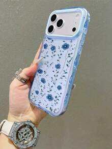 Funda de teléfono transparente con flores, funda de teléfono con estilo de jardín primaveral de flores azules, funda de teléfono con flores azules curativas compatible con iPhone - Azul - Ver 5